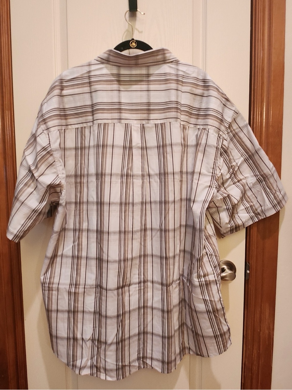 Men's 4XL Gioberti Italy White Brown Plaid Button-Down Shirt Short Sleeve - Picture 4 of 10
